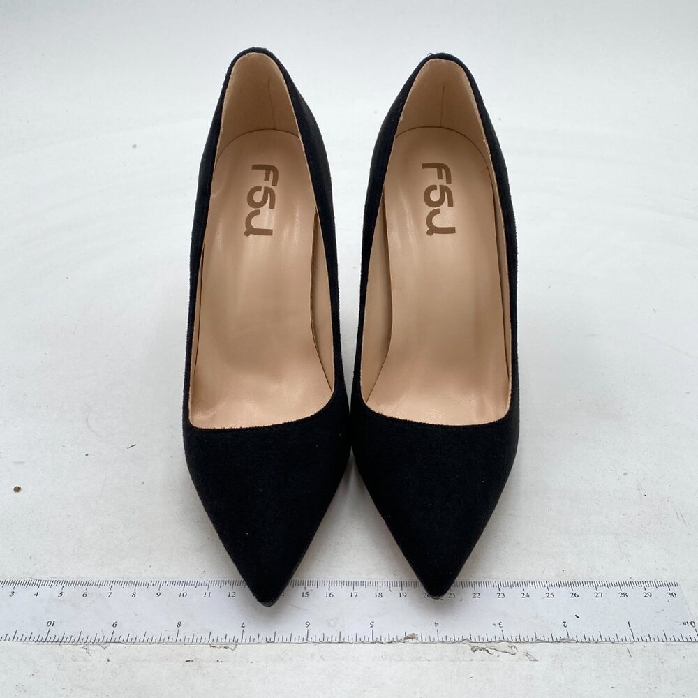 FSJ Black Bridal Pointed Toe High Heel Crystal Pumps Slip on Wedding Thick Shoes - Picture 3 of 8